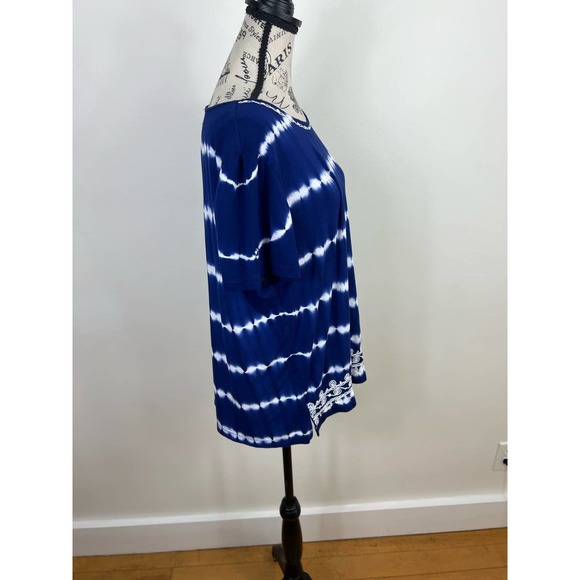 Alfred Dunner White and Blue Boho Tie die embordered blouse - Picture 8 of 8